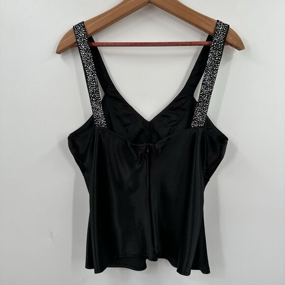 Vintage Betsy & Adam Satin Embellished Top 16 Shell Black Sexy Quiet Luxury USA - Picture 5 of 8